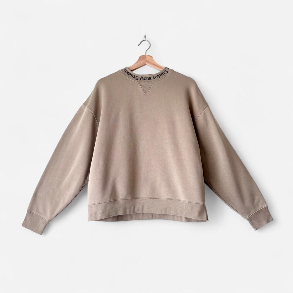 $325 Acne Studios Tan Brown Cotton Flogho Sweatshirt Scandi Minimalist Unisex XS